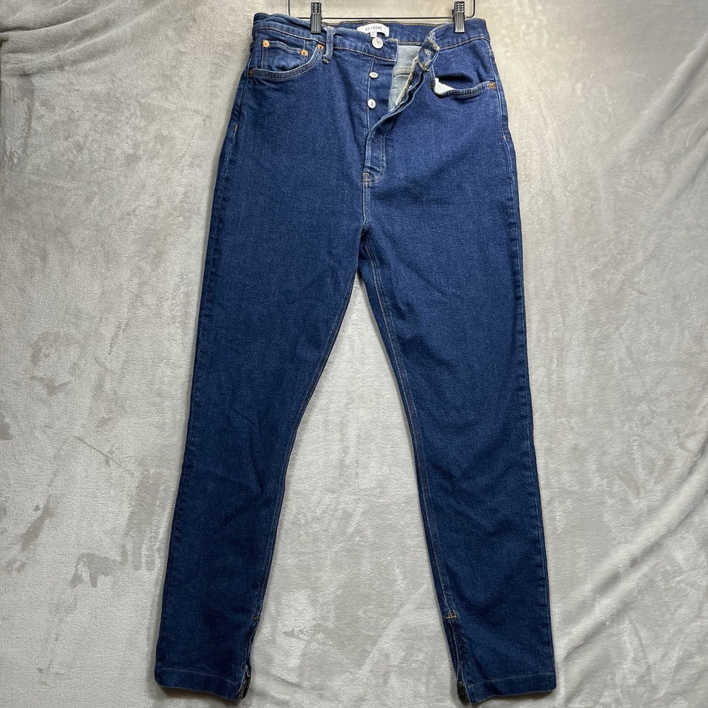 RE/DONE WOMENS JEANS SUPER HIGH DRAINPIPE RIGID LIKE ANKLE ZIP SIZE 32
